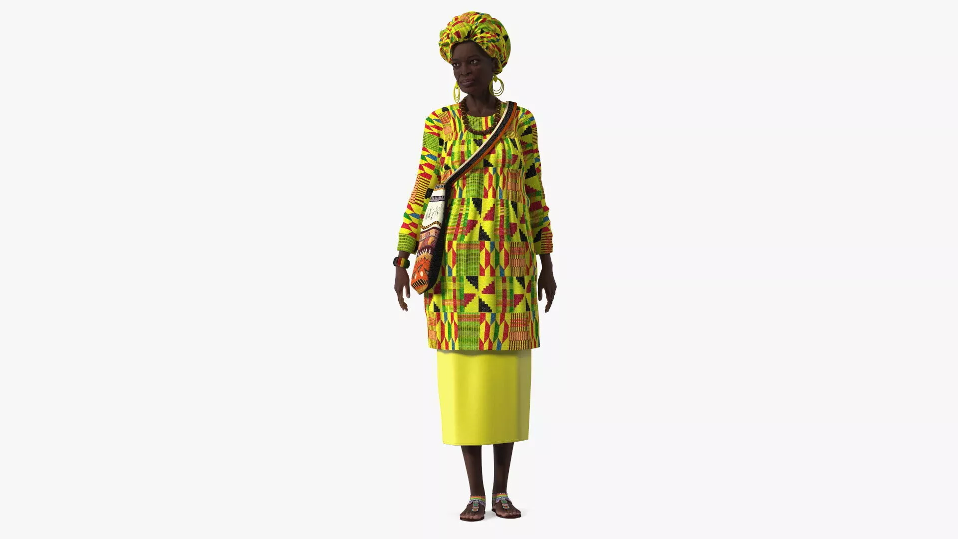 African Woman Wearing Traditional Clothes Standing Pose 3D model