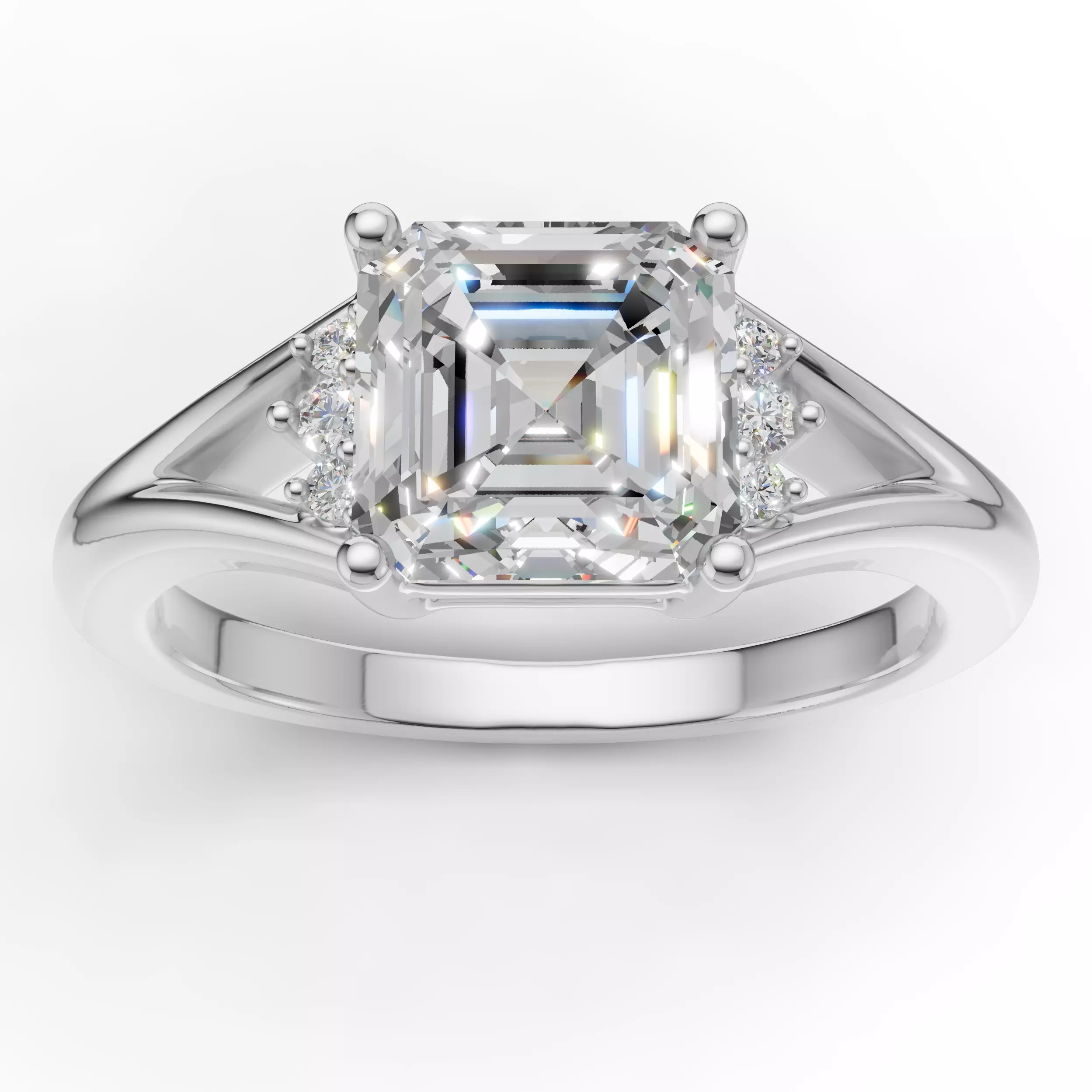 Emerald Square Split Shank Engagement Ring 3D Model 3D print model