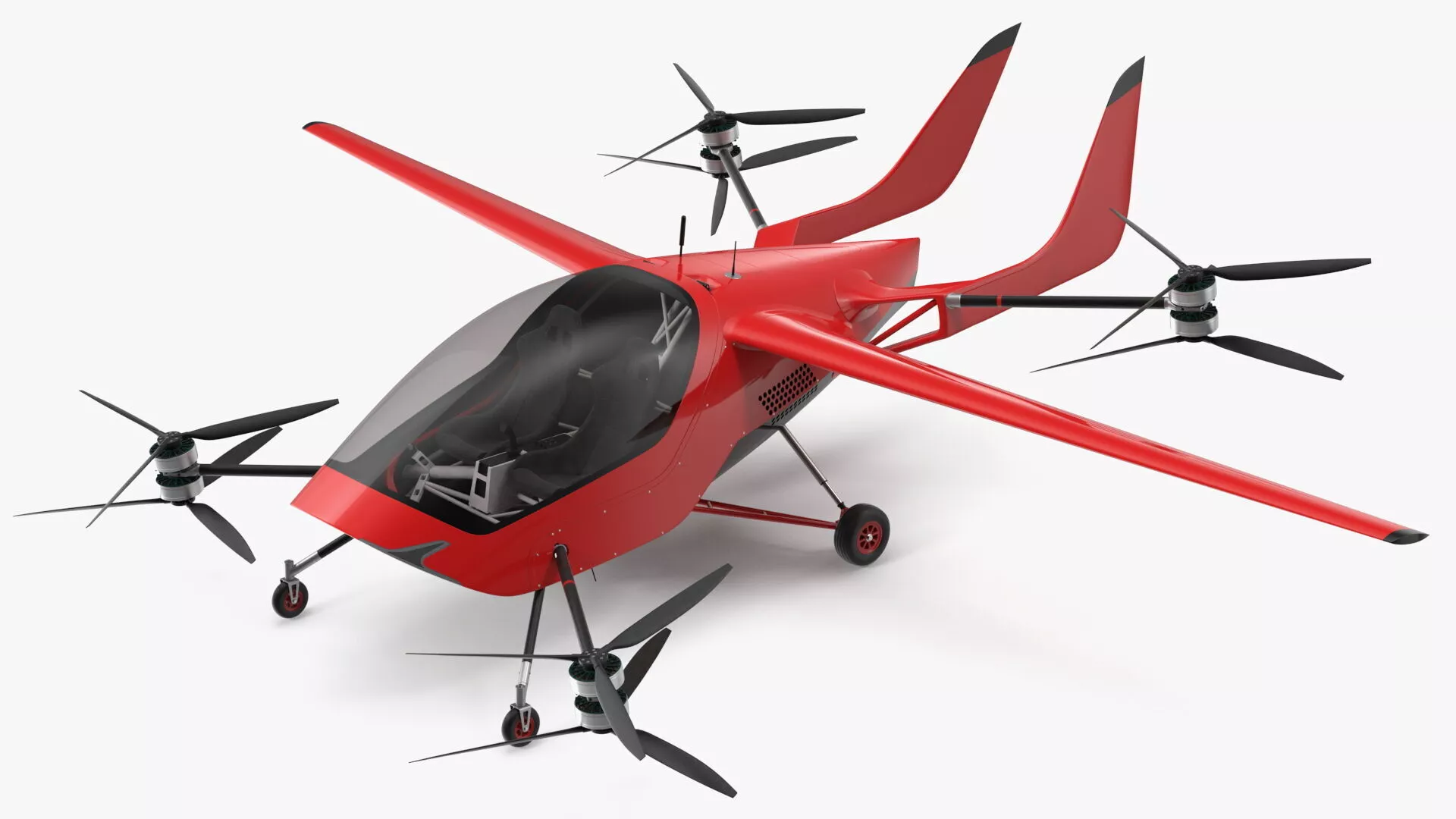 Personal Electric Aircraft Red Rigged 3D model