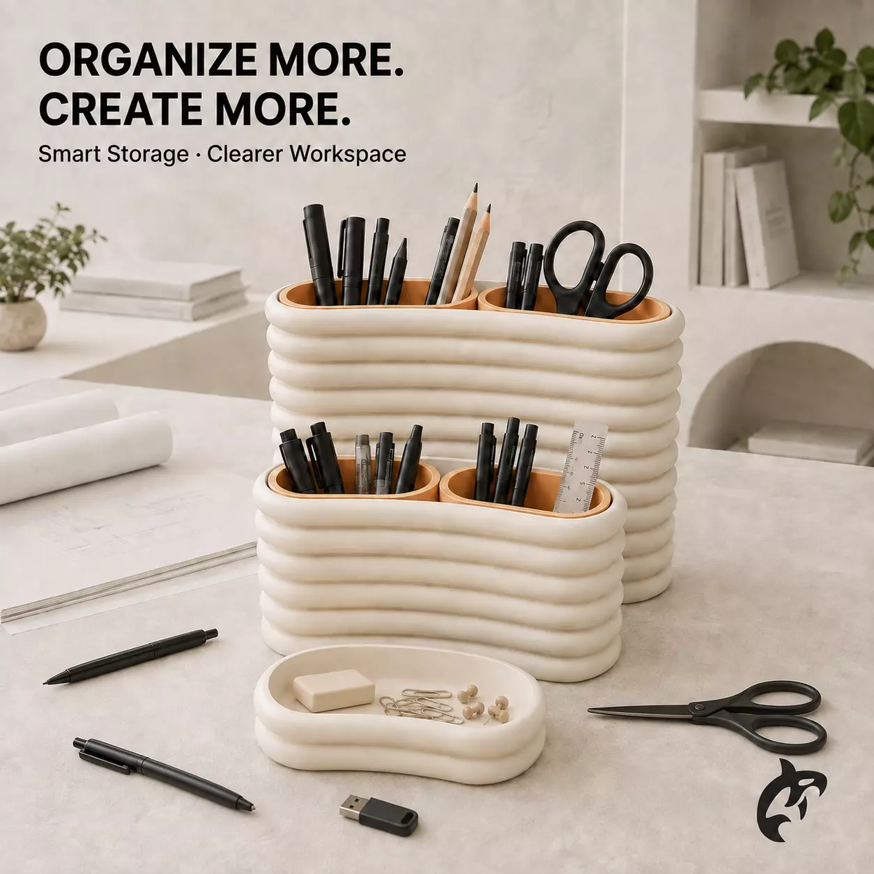 Ribbed Modular Desk Organizer Duo 3D print model