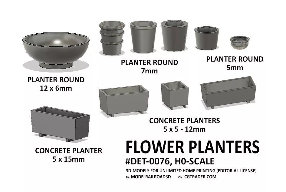 DET-0076 Flower Planters in H0-scale 3D print model