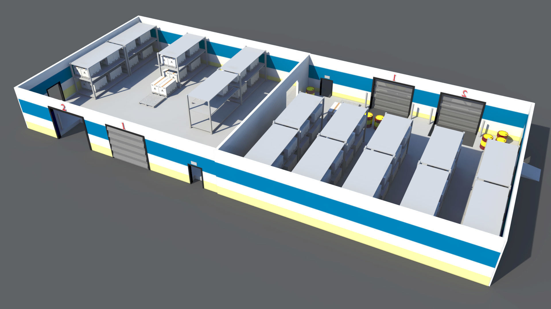 3D model Low Poly Warehouse with Forklift and Truck Low-poly 3D model_11