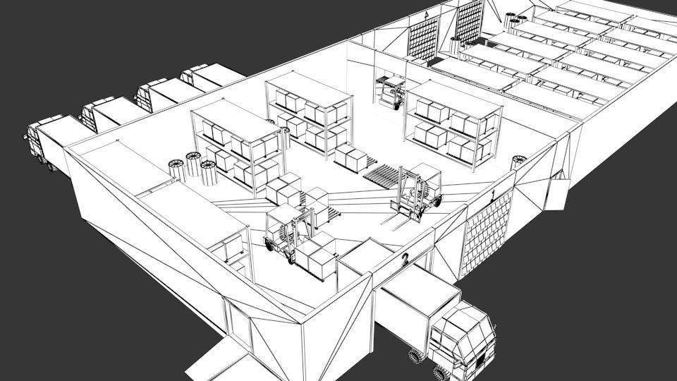 3D model Low Poly Warehouse with Forklift and Truck Low-poly 3D model_4