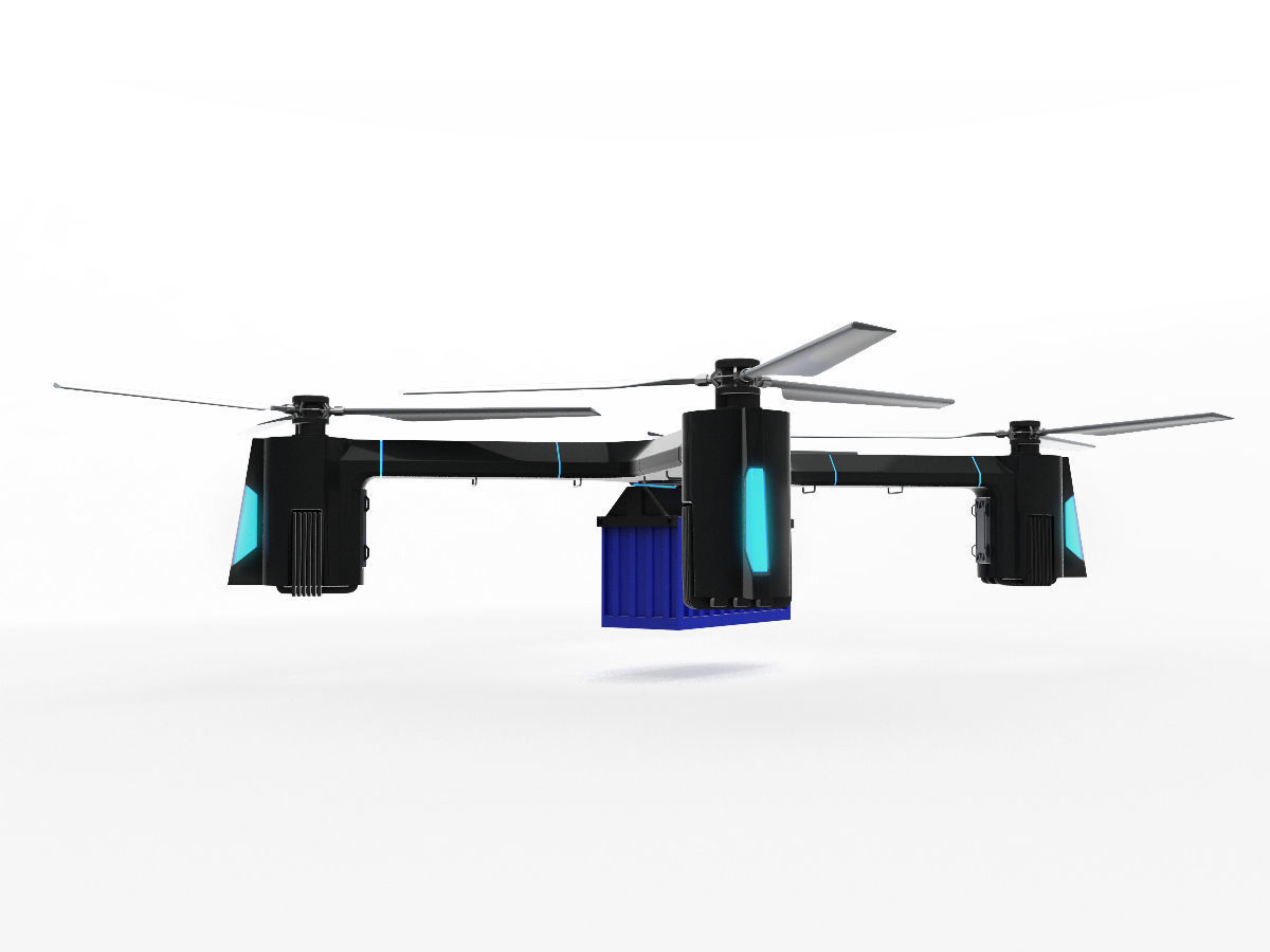 Cargo Quadrocopter  Dron Concept 3D model_8