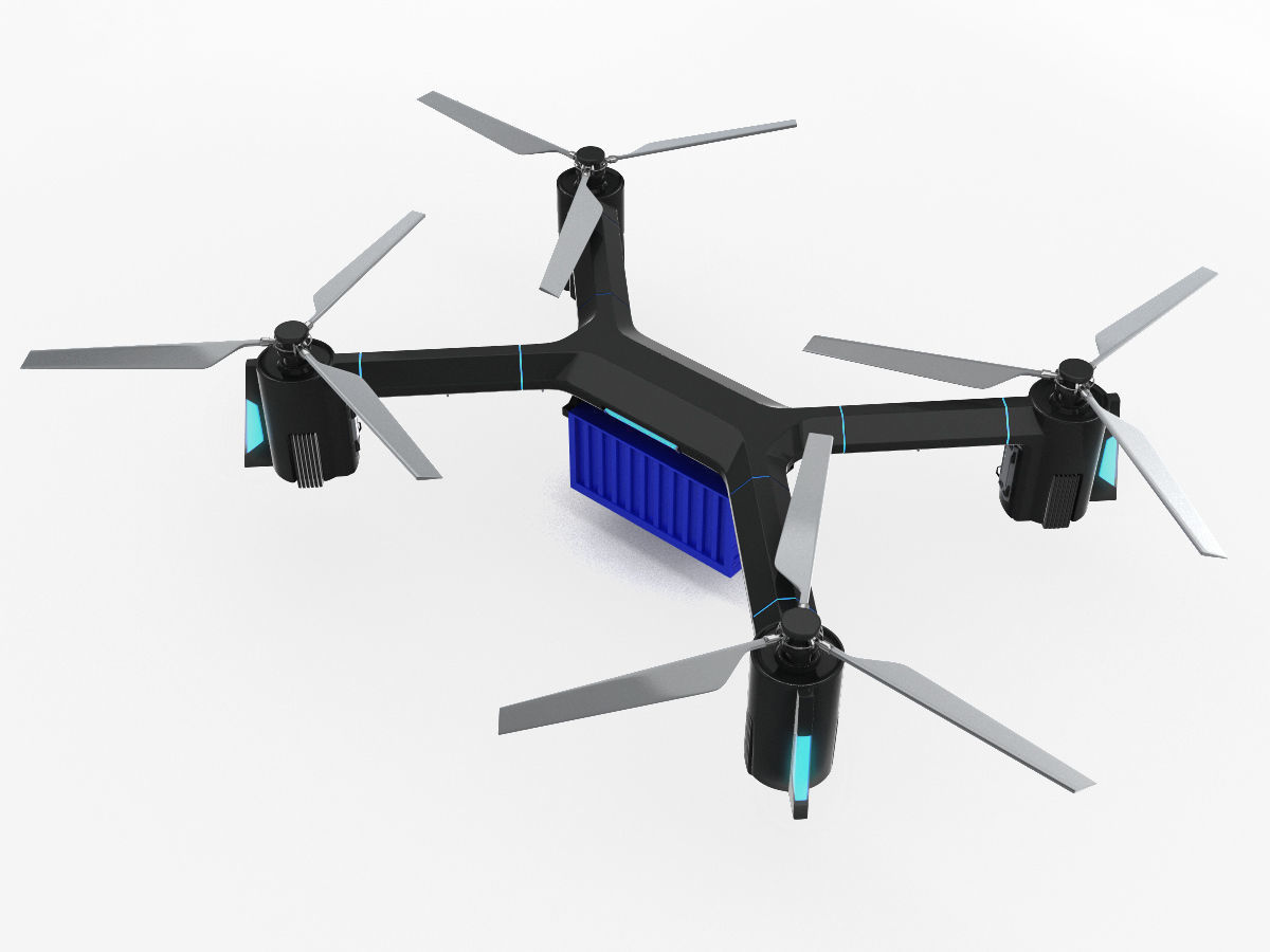 Cargo Quadrocopter  Dron Concept 3D model_1
