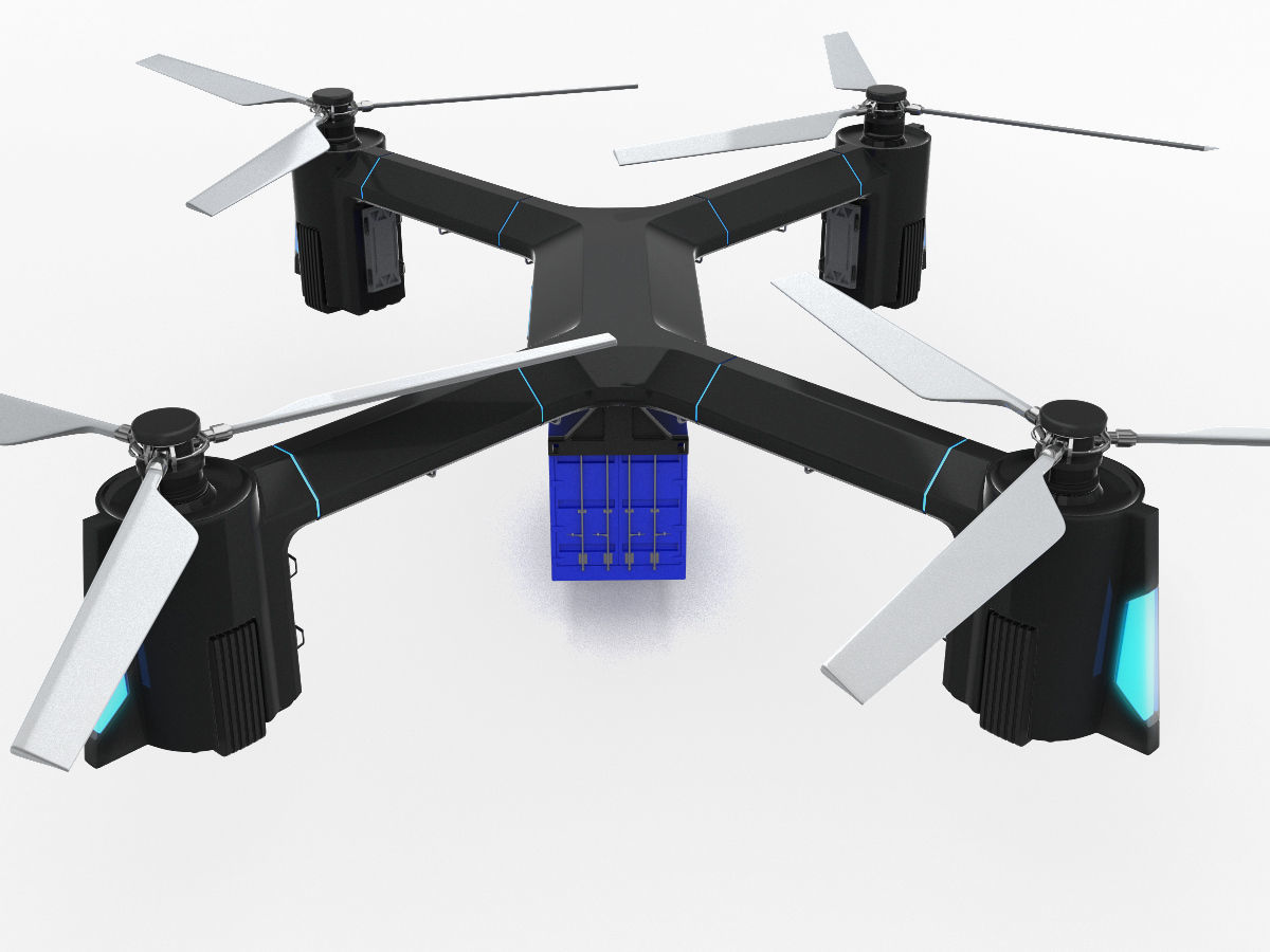 Cargo Quadrocopter  Dron Concept 3D model_5