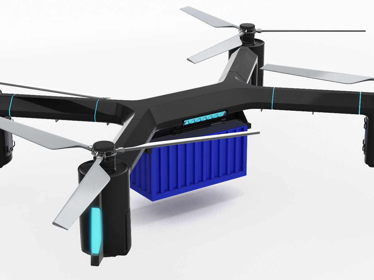 Cargo Quadrocopter  Dron Concept 3D model_6