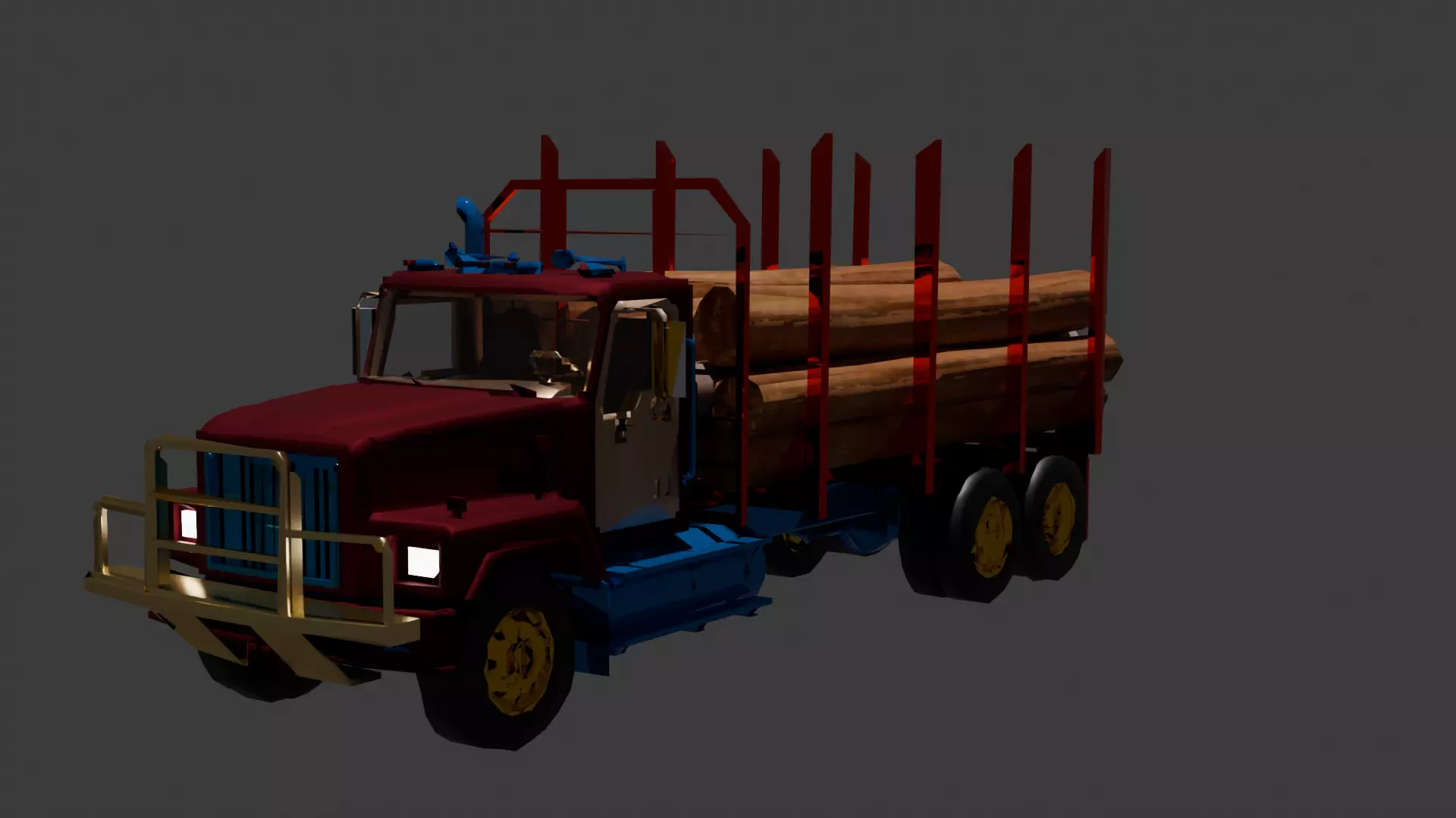Chinese Logging Truck 3D Model Low-poly 3D model