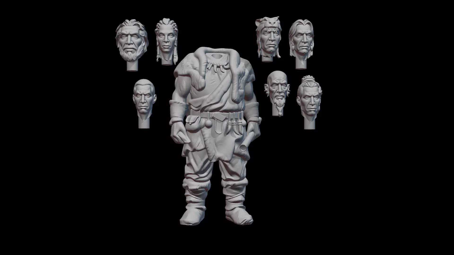 Stone Age Character 7 Swappable Heads 3D print model