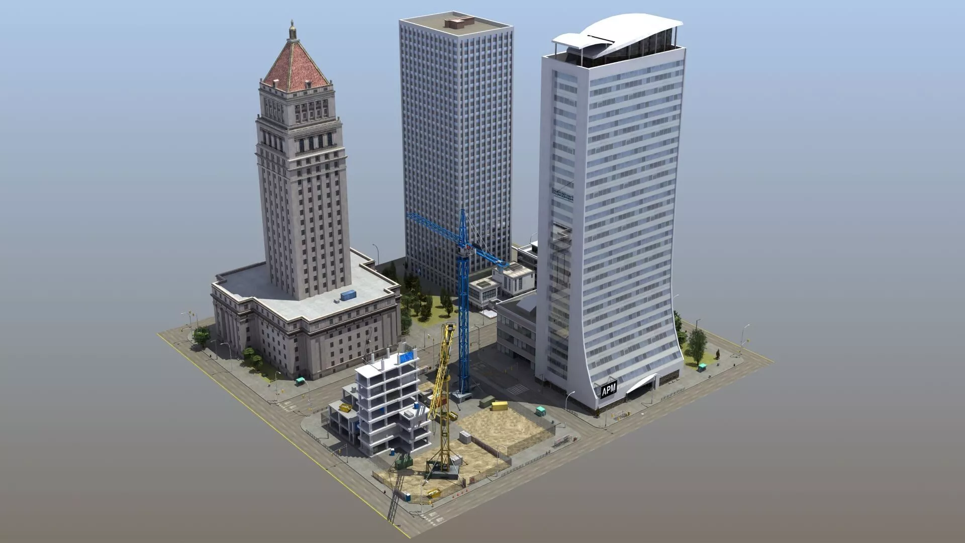 City Block Construction Urban Downtown Game Ready 3D model