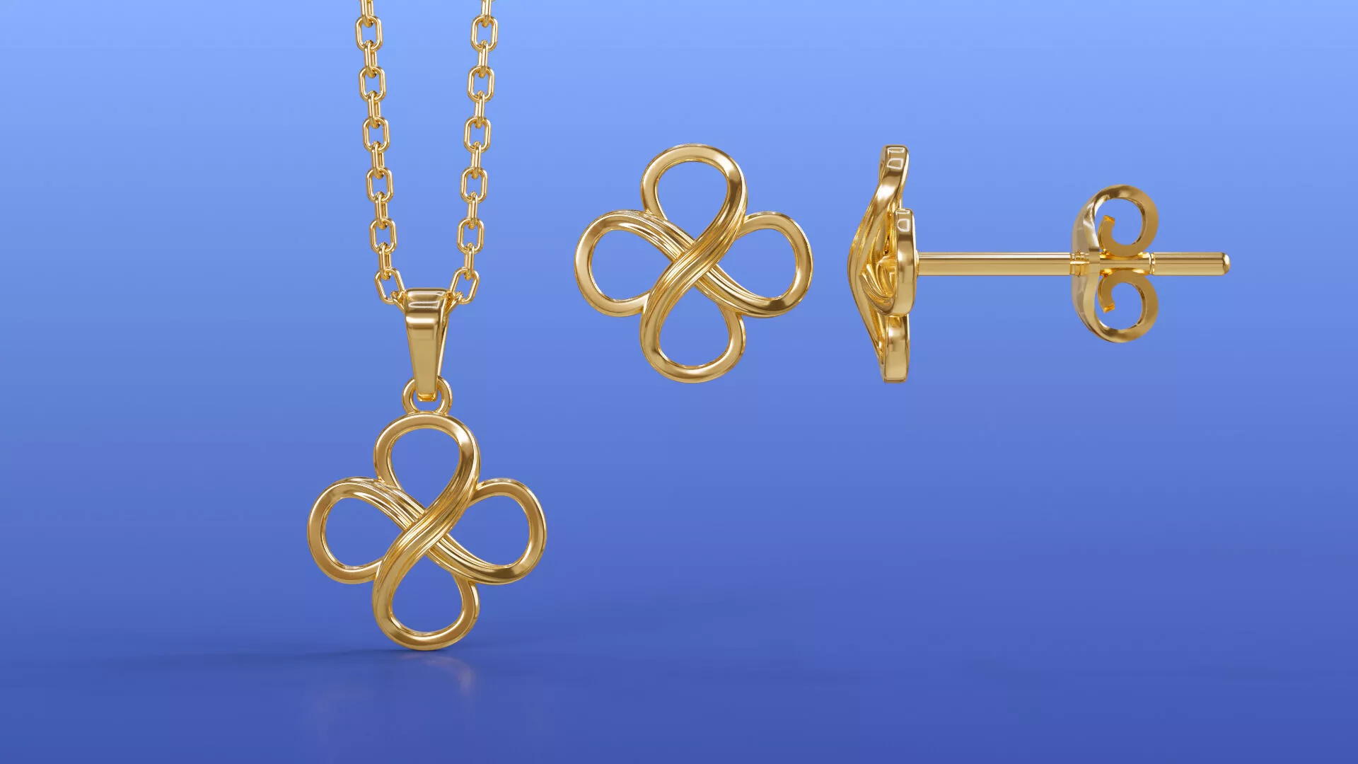Infinity Clover Knot Stud Earrings Pendant Necklace Set 3D print model
