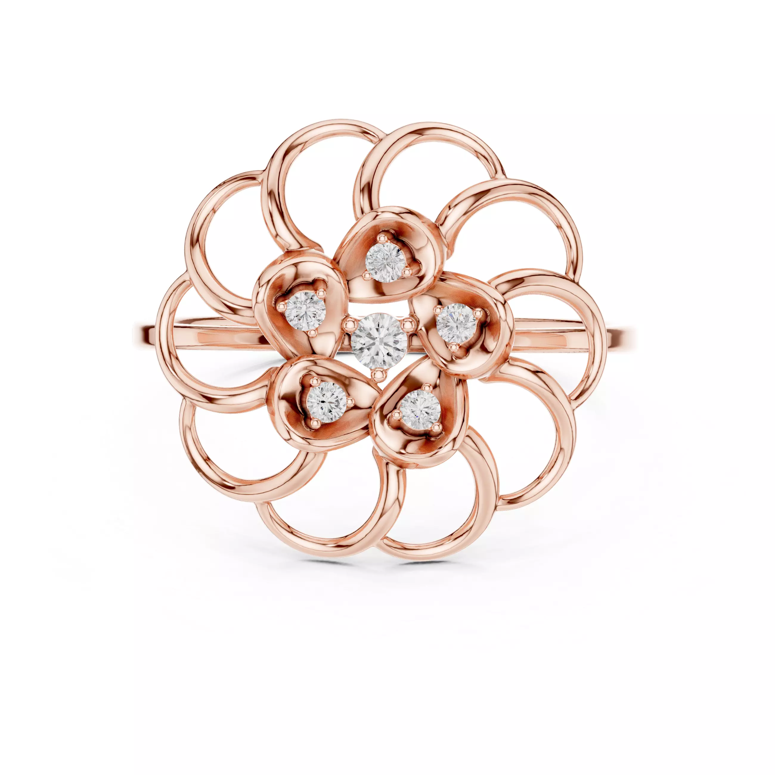 Open Bloom Floral Diamond Ring 3D print model
