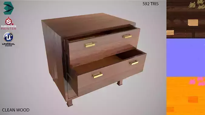 Low Poly Dresser PBR wooden cabinet with two drawers