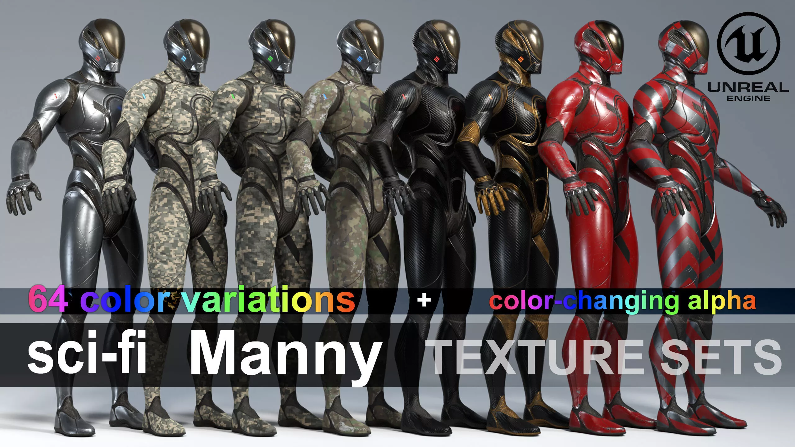 Sci-Fi Manny - 8 PBR Texture Sets for UE5 Mannequin 3D model