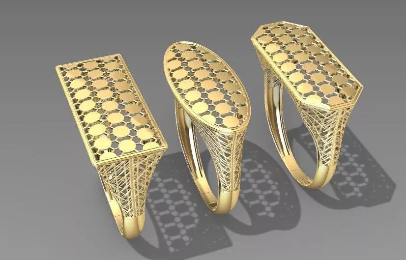 Modern Geometric Honeycomb Ring Collection 3D Printable 3D print model