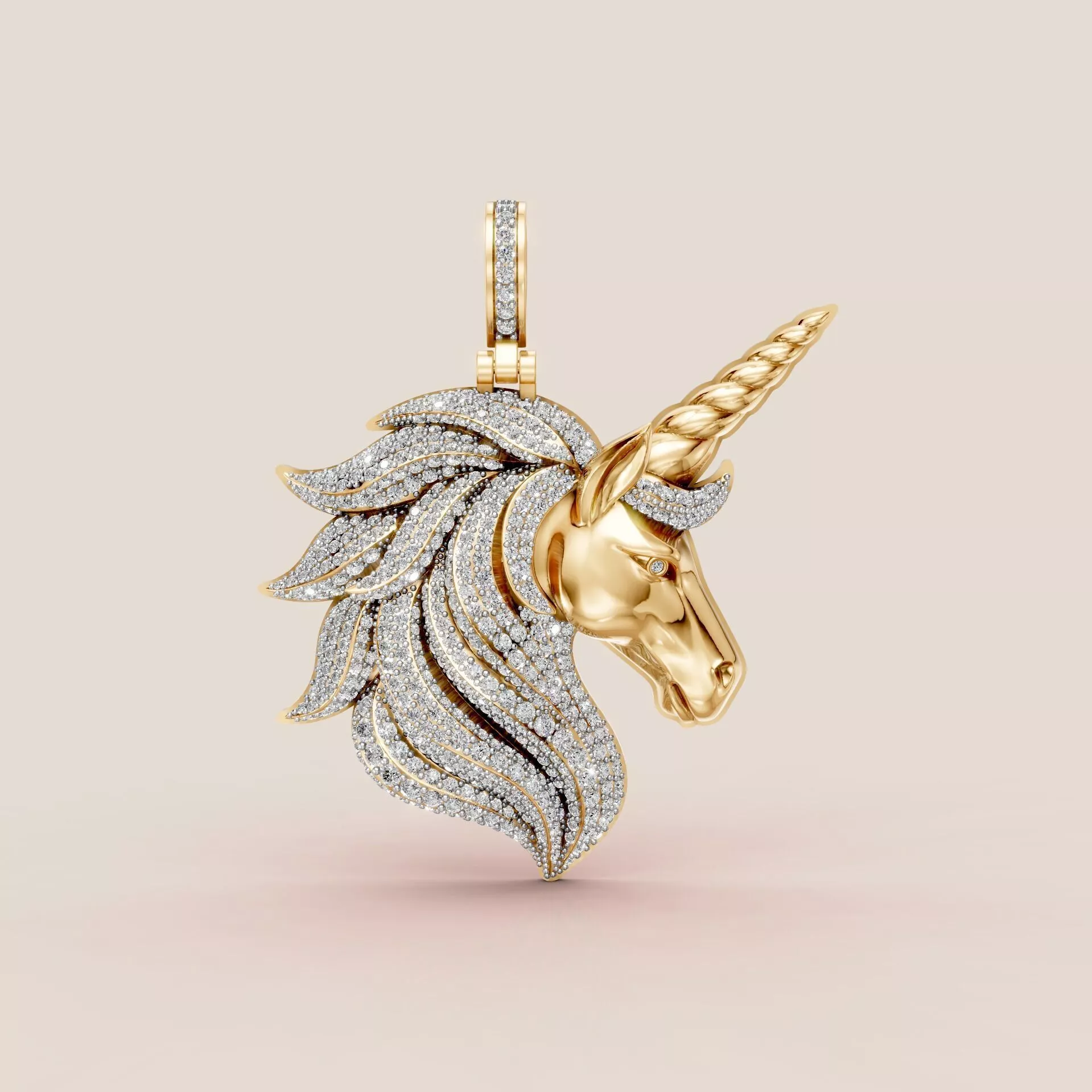 Hip Hop Unicorn Head Charm Diamond Pendant Jewelry 3D Model STL 3D print model