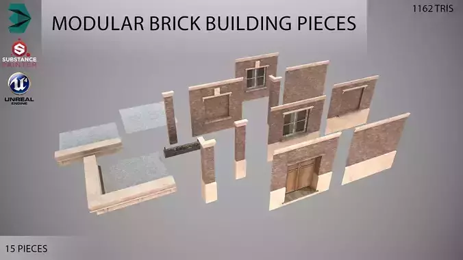 Modular Brick Building Pieces Next Gen PBR Low-poly 3D model