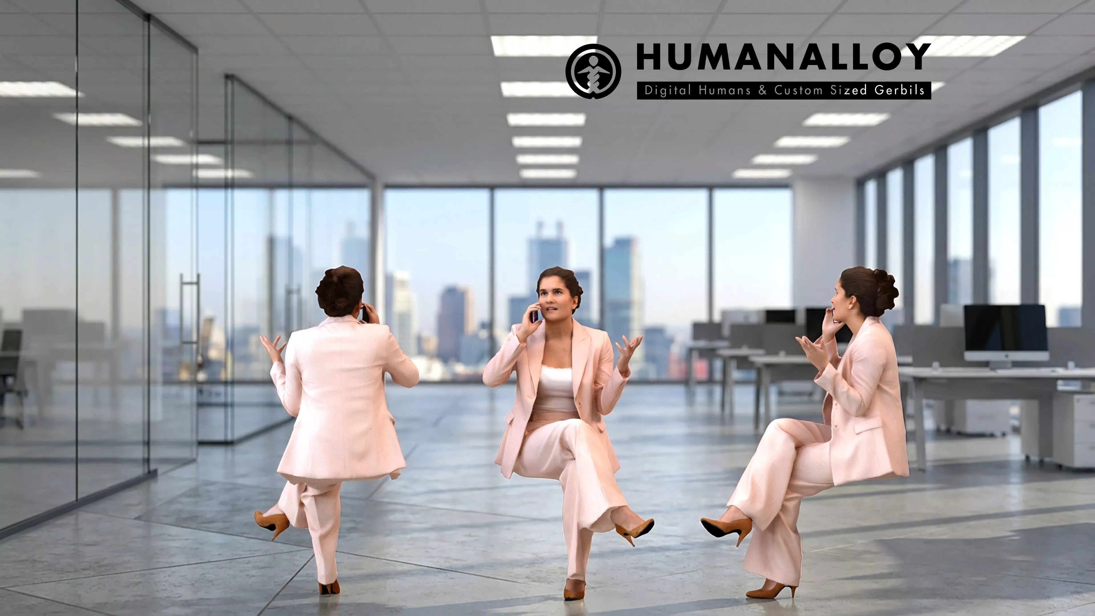Adult Caucasian woman making phone call in professional office 3D model