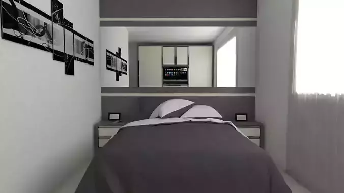 BEDROOM - Bed and Cupboard with TV