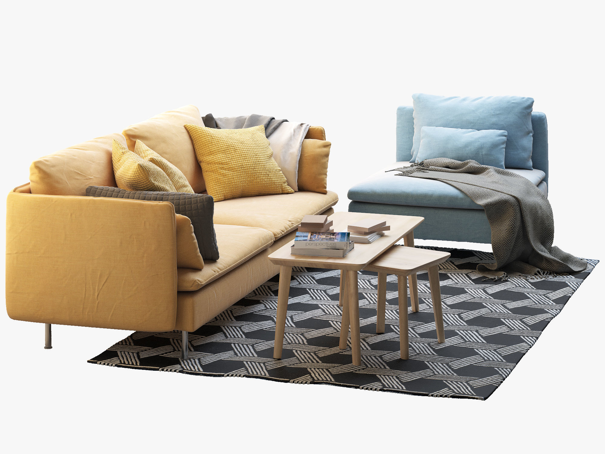 SODERHAMN Three-seat sofa and One-seat section Ikea 3D model_8