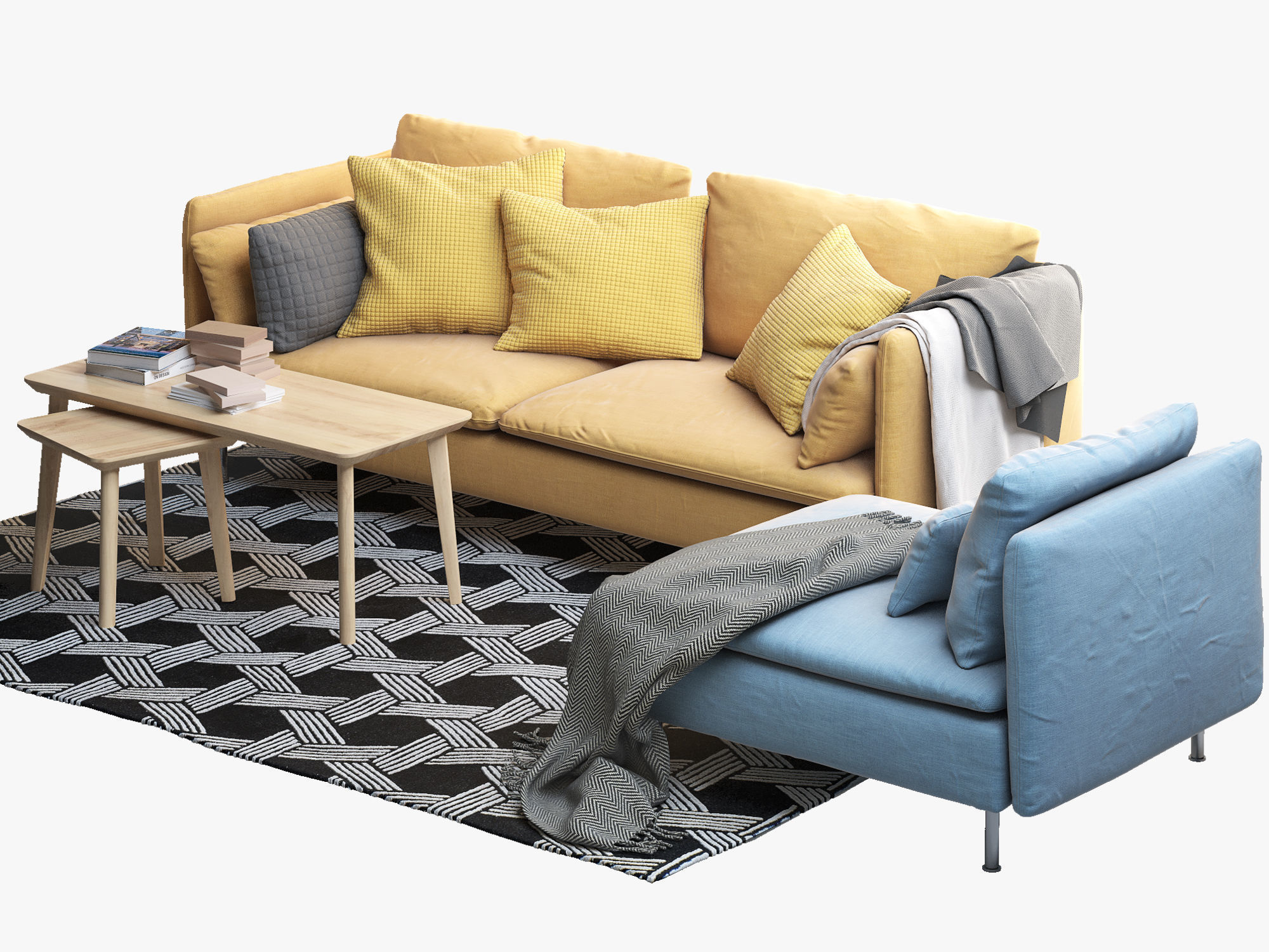 SODERHAMN Three-seat sofa and One-seat section Ikea 3D model_9