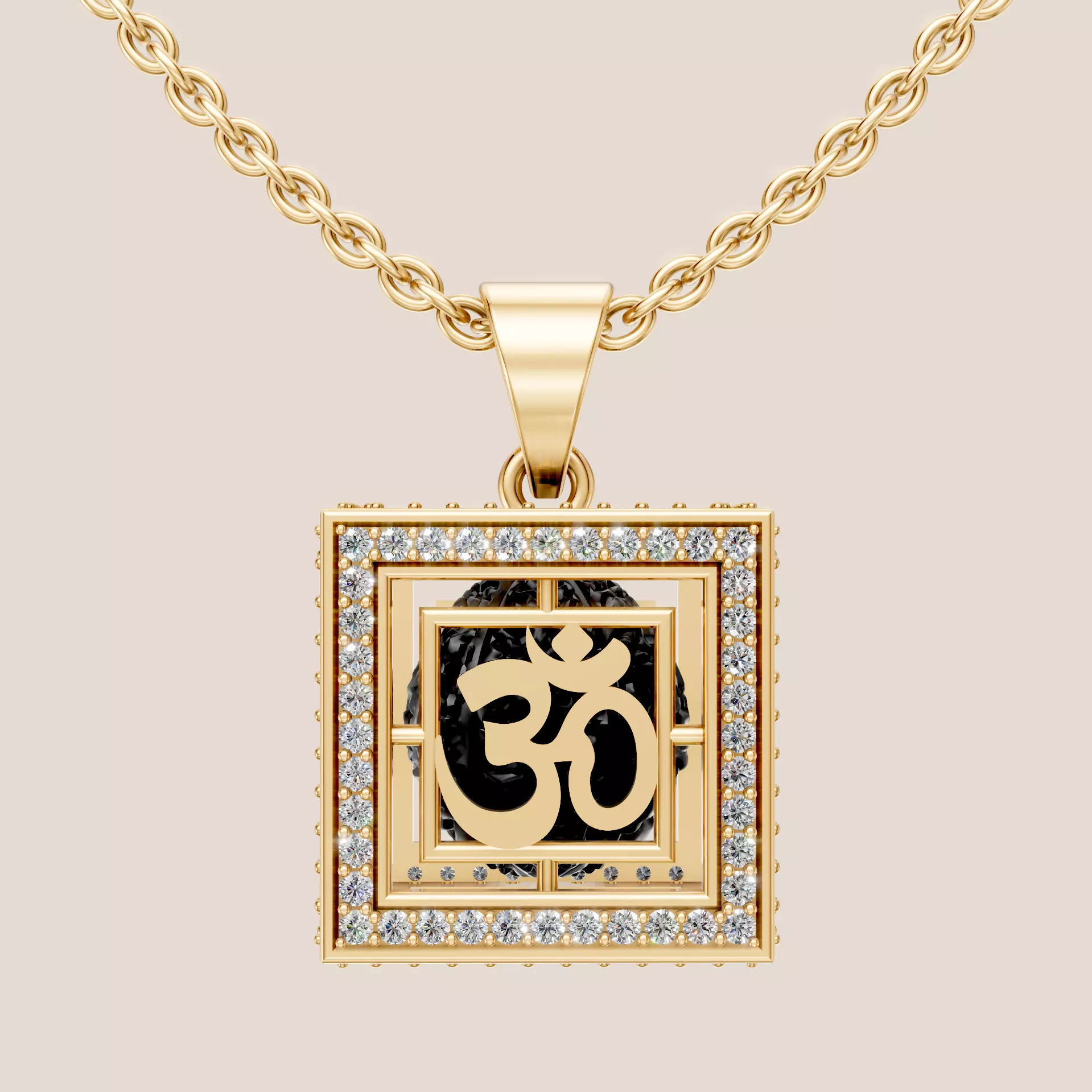 Divine Om Shree Box Diamond Pendant 3D Print Ready CAD Model 3D print model
