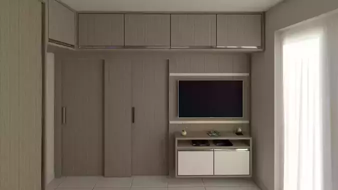 BEDROOM - Bed - Cupboard - TV Panel