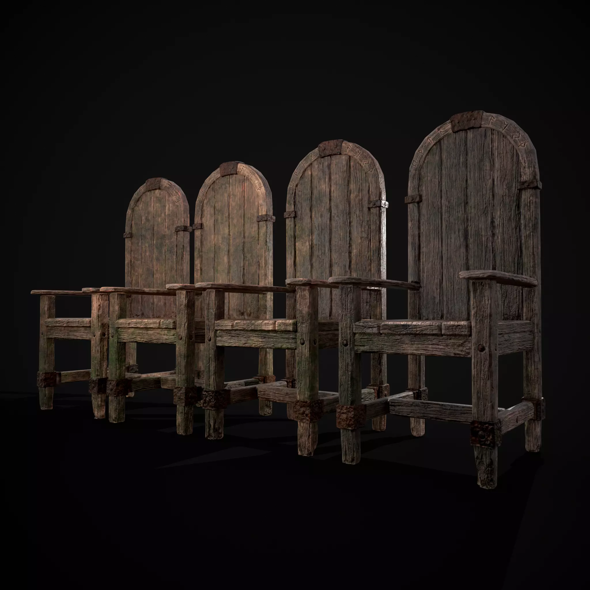 Rugged Viking Chair Pack Low-poly 3D model