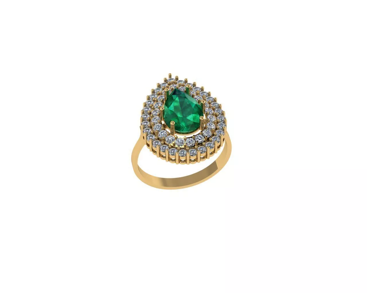 Pear Double Halo Emerald and Diamond Ring 3D print model