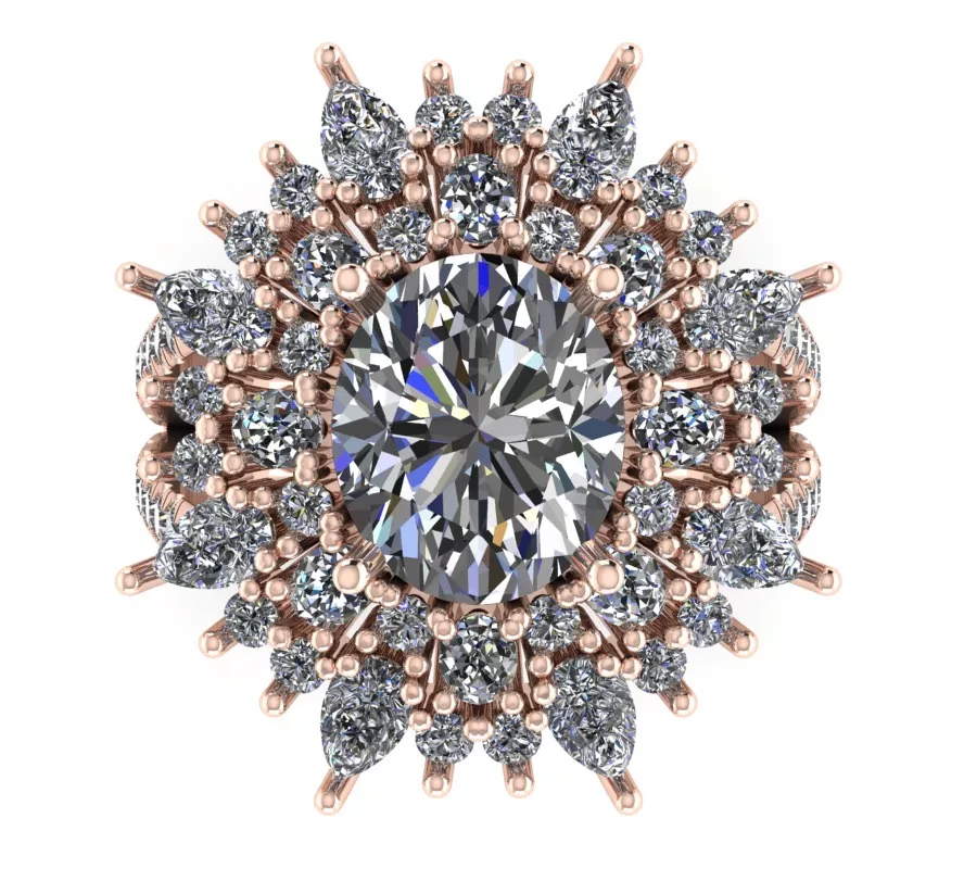 Large Oval Cluster Cocktail Ring 3D Print Model STL and 3DM 3D print model