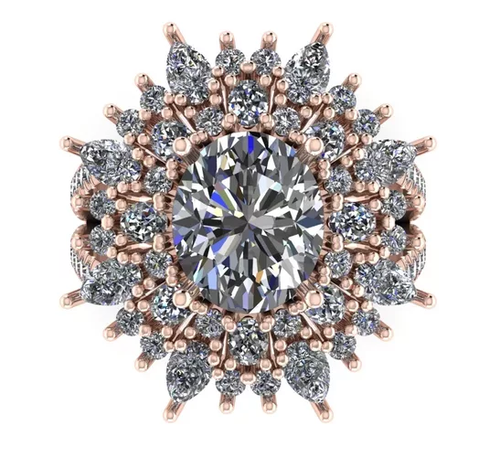Large Oval Cluster Cocktail Ring 3D Print Model STL and 3DM