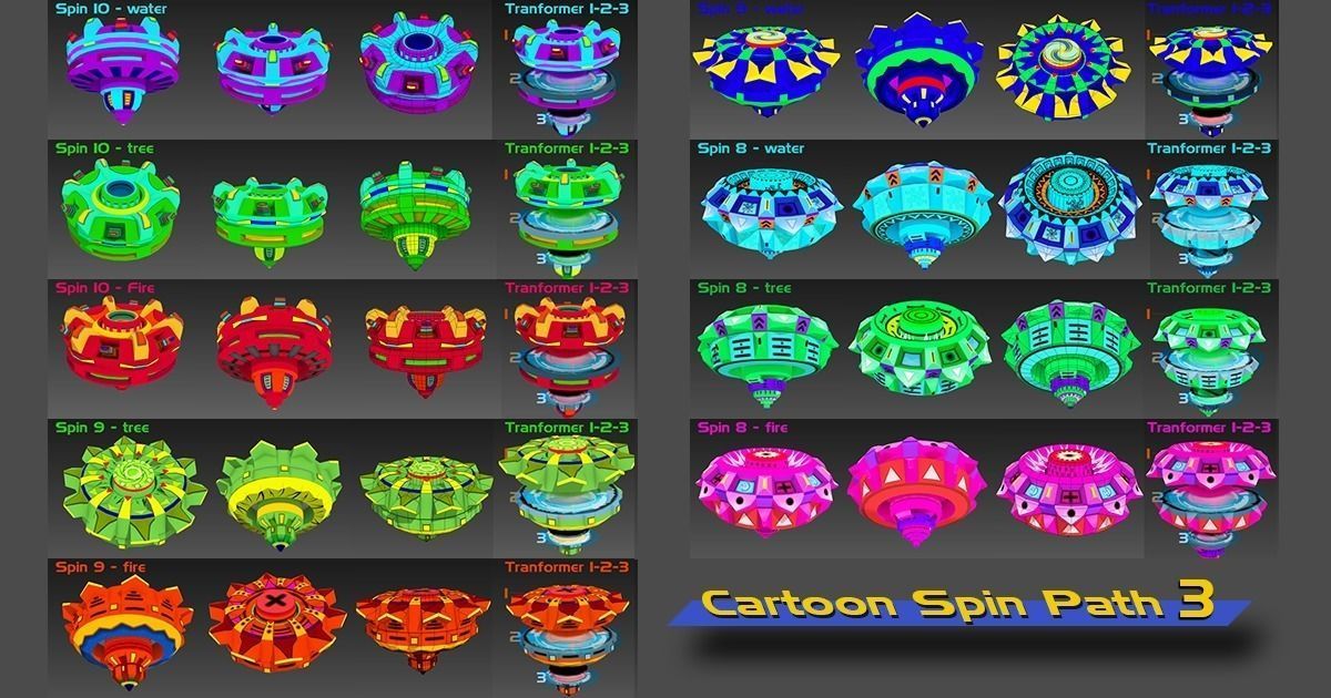 Cartoon Spin Path 3 Low-poly 3D model_0