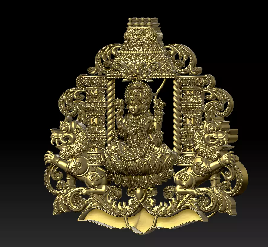 Goddess Lakshmi on Lotus with Temple 3D print model