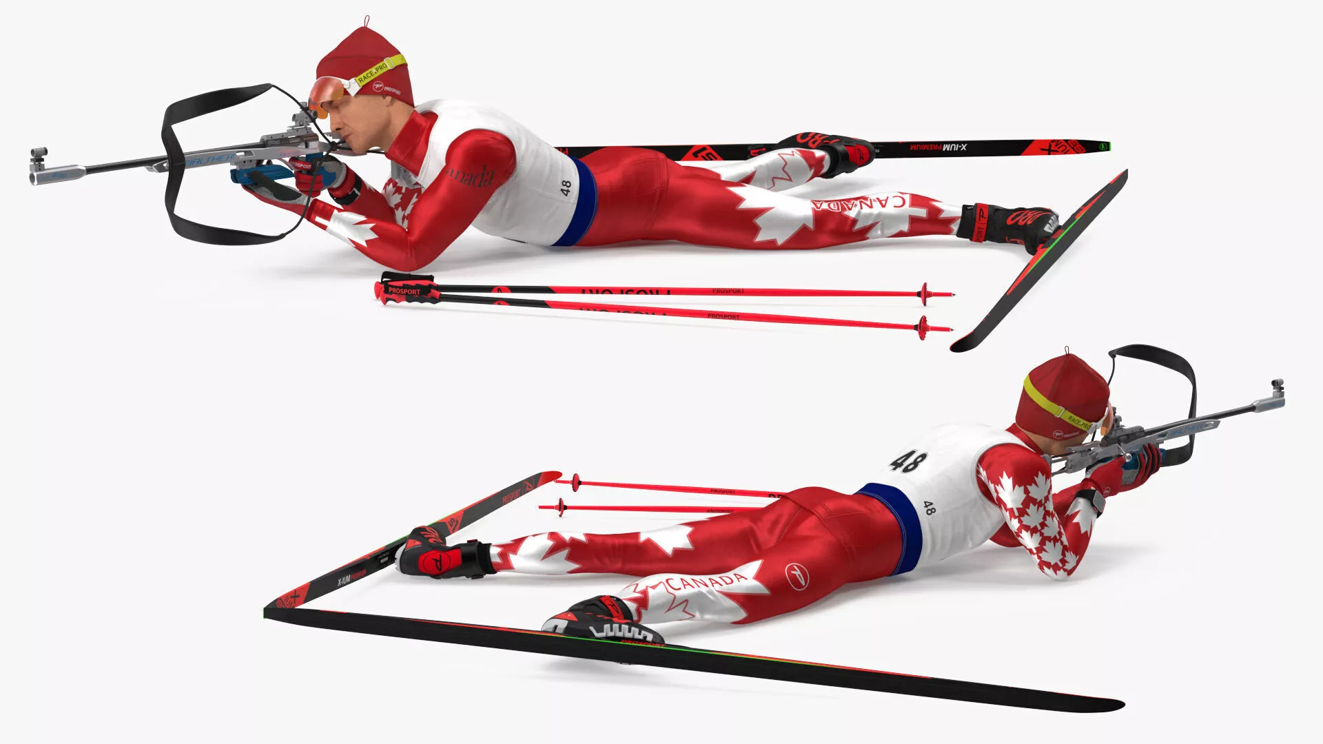 Biathlete Fully Equipped Canada Team Shooting Pose 3D model