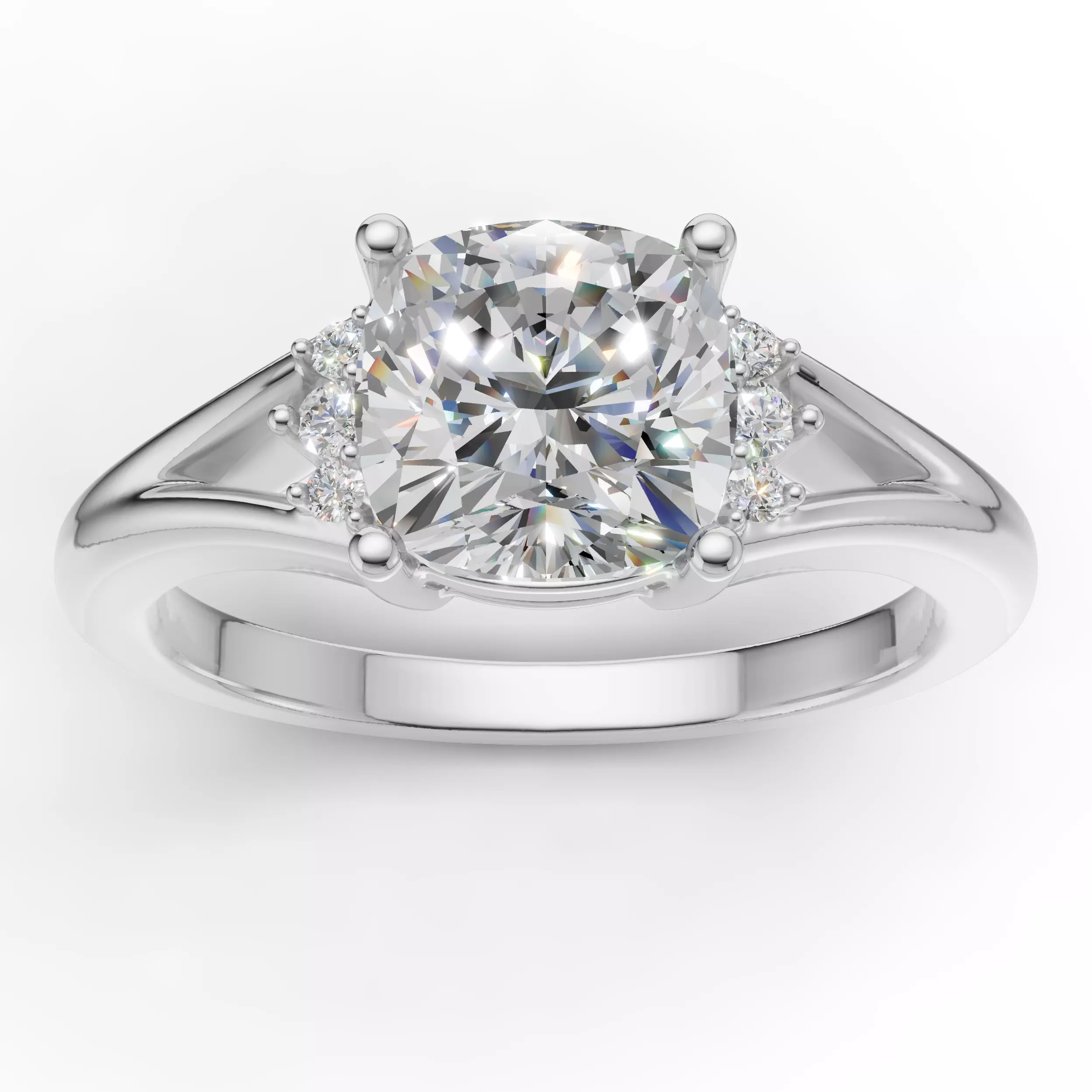 Cushion Cathedral Engagement Ring 3D Model 3D print model