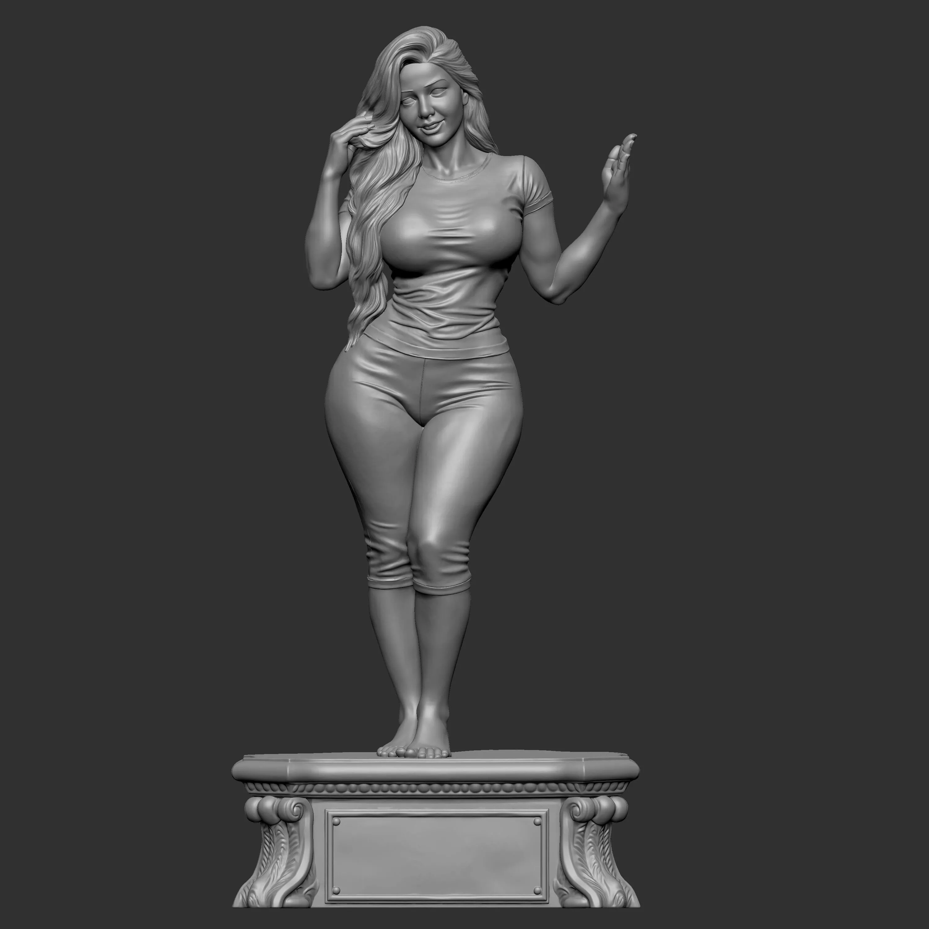 woman with long flowing hair 3D print model