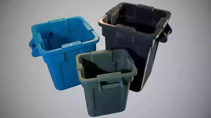 Plastic Trash Bin - Game ready prop