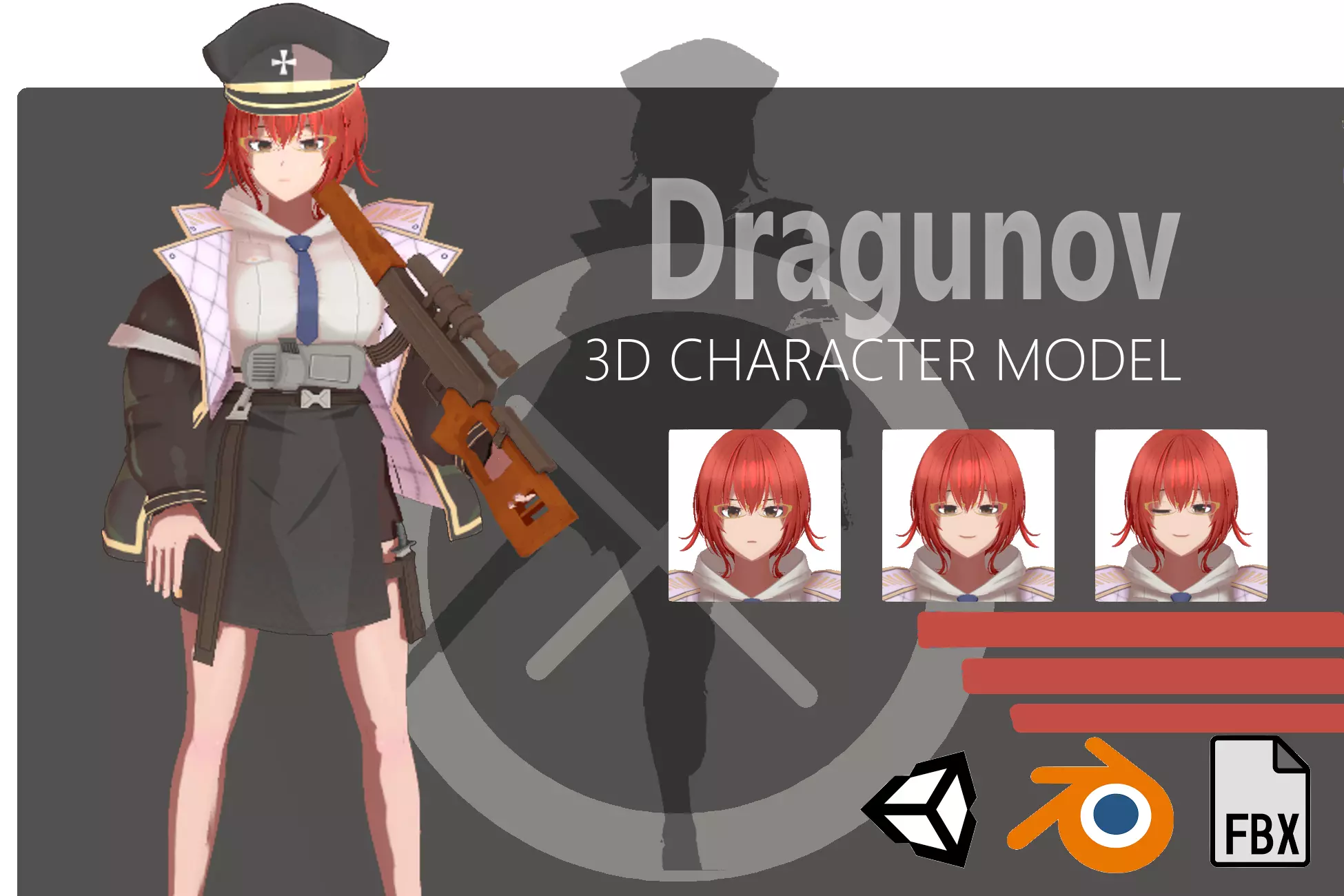Anime Combat Sniper Low-poly 3D model