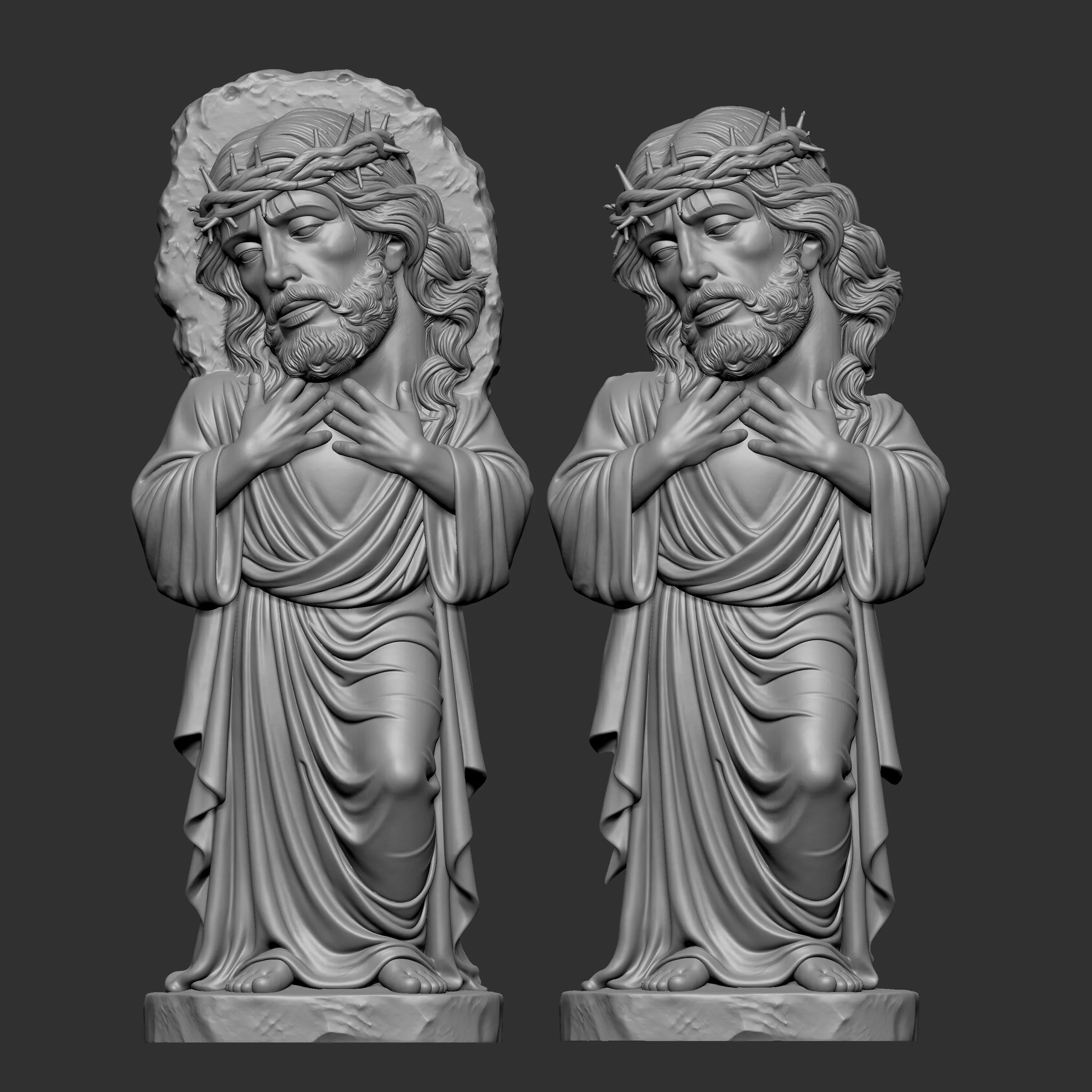 3D sculpt of Jesus Christ wearing a crown of thorns 3D print model