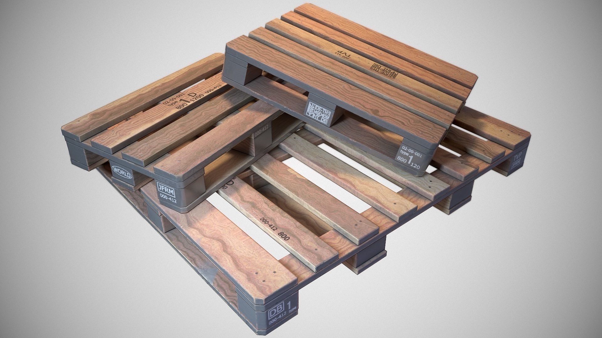 Warehouse Wooden Pallet - Game ready prop Low-poly 3D model_7