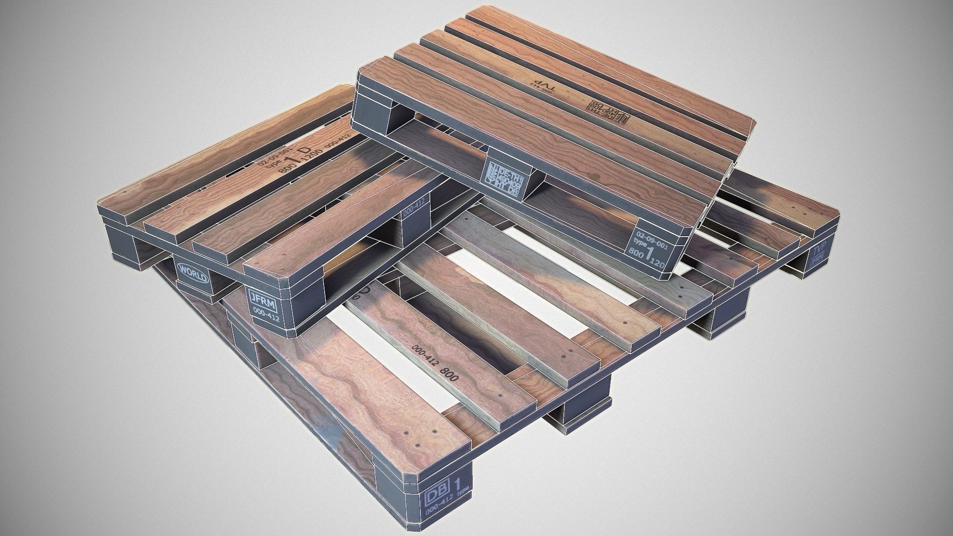 Warehouse Wooden Pallet - Game ready prop Low-poly 3D model_6