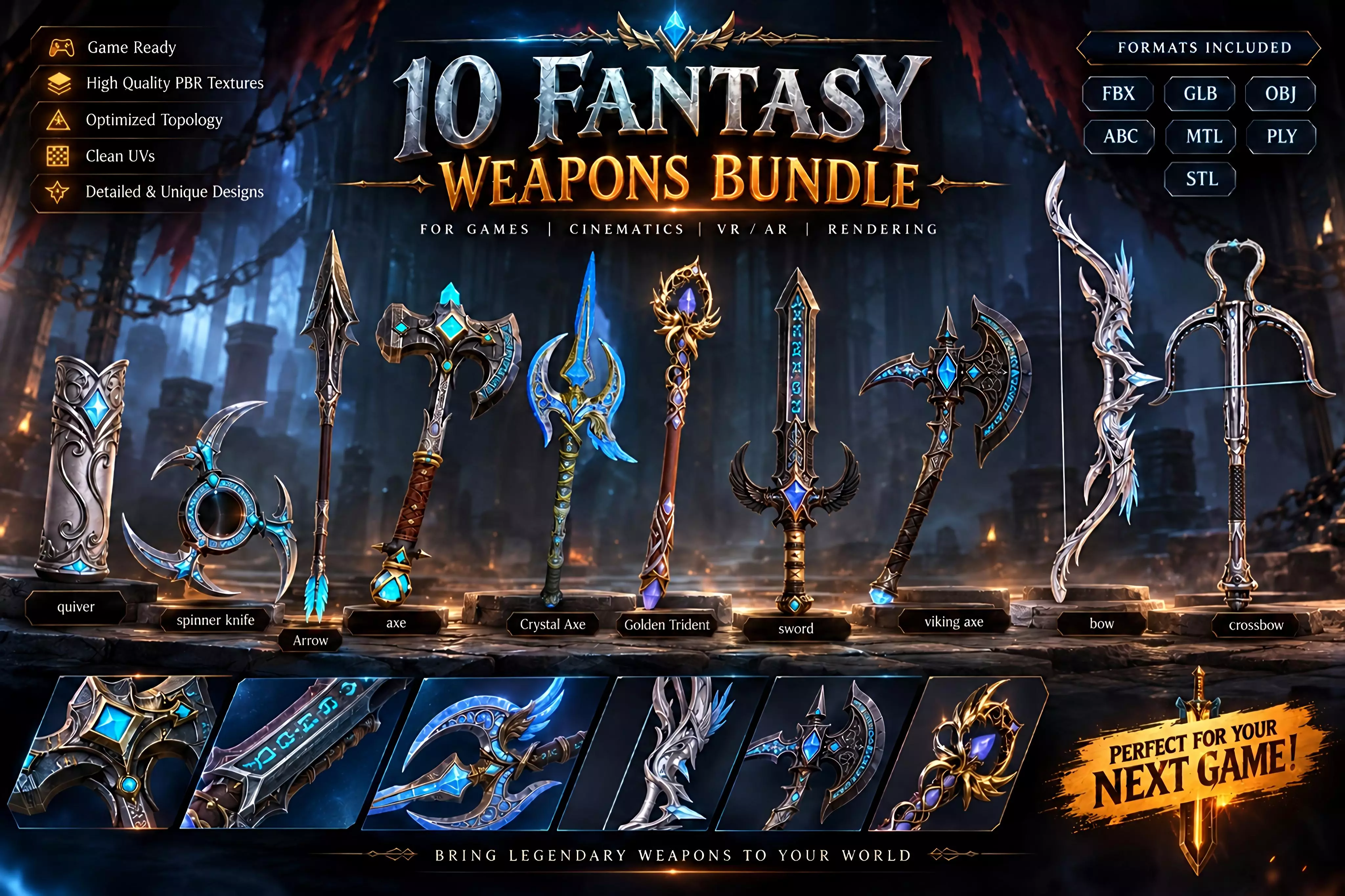 10 Stylized Fantasy Weapons Bundle Low-poly 3D model