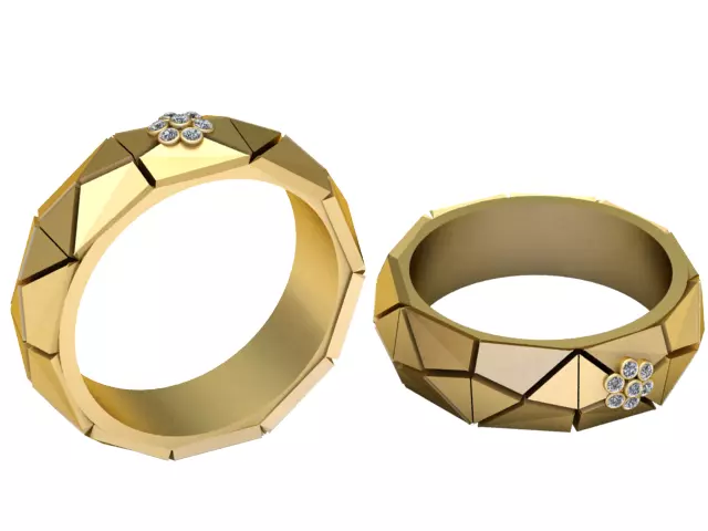 Faceted Diamond Gold Band Ring 3D print model