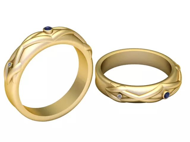 Sapphire Vine Gold Band Ring 3D print model