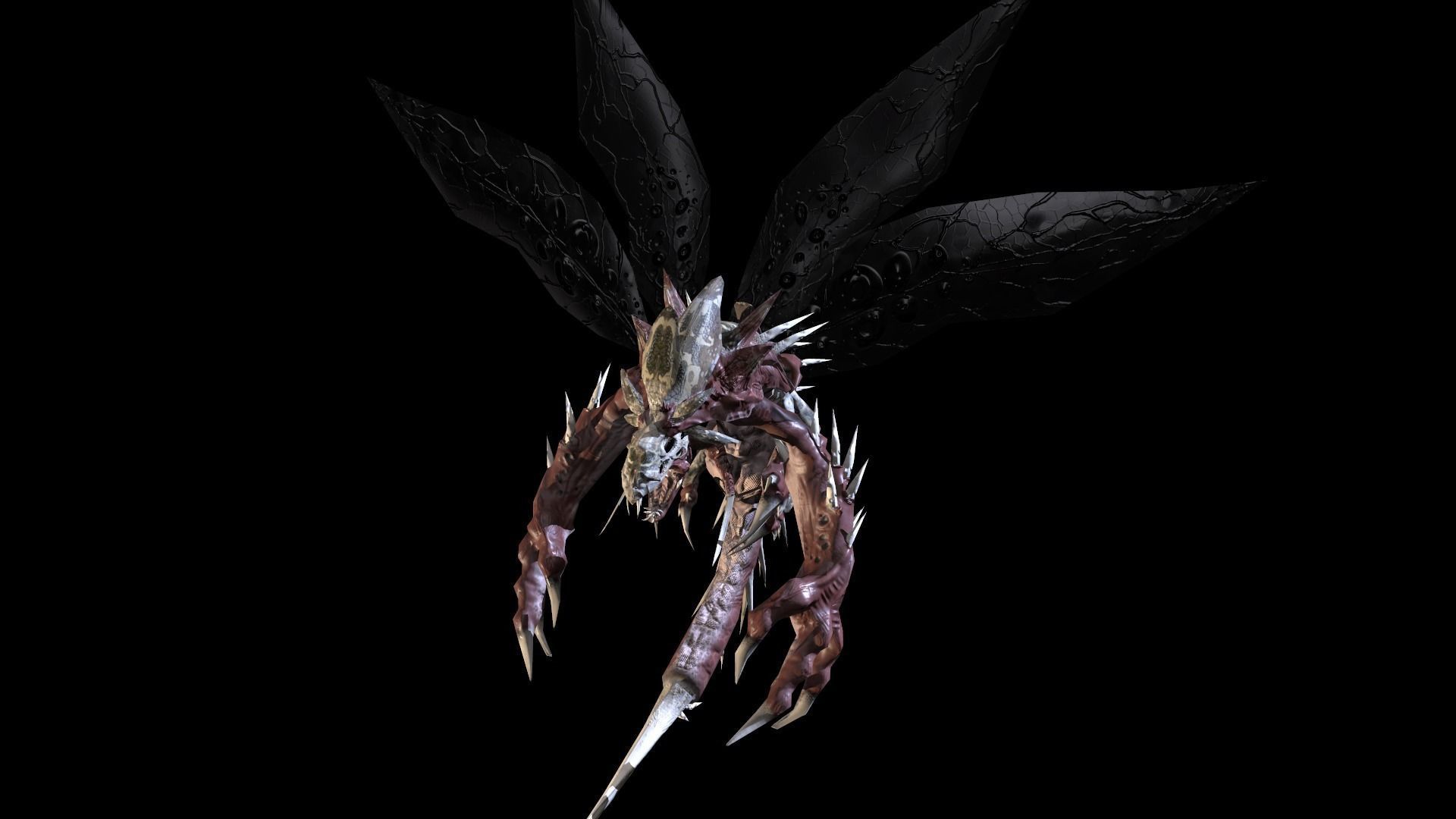 Flying carnivorous beetle Low-poly 3D model_6