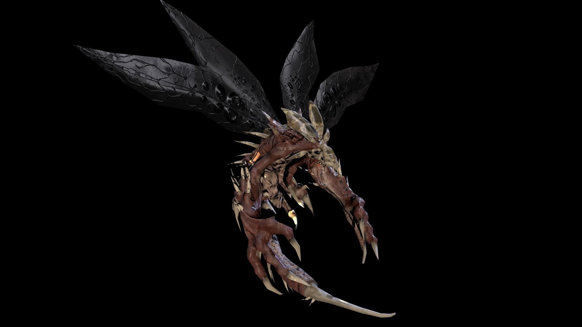 Flying carnivorous beetle Low-poly 3D model_2