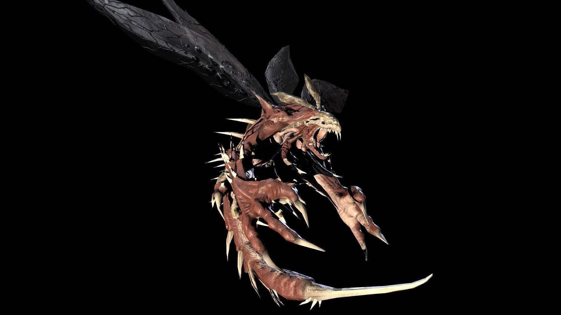 Flying carnivorous beetle Low-poly 3D model_5