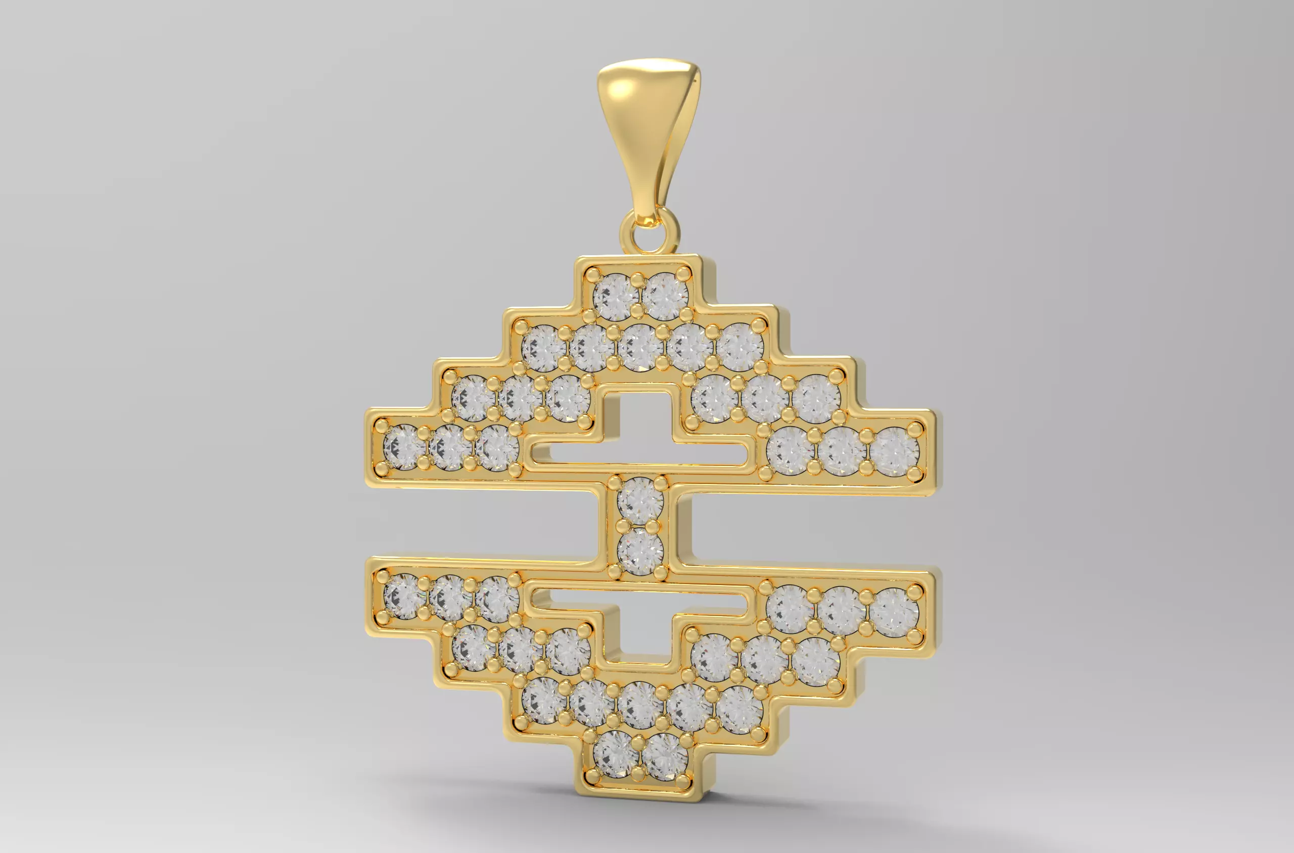 Bukagi Amulet Pendant Anatolian Kilim Motif Symbol Pave Set 3D print model
