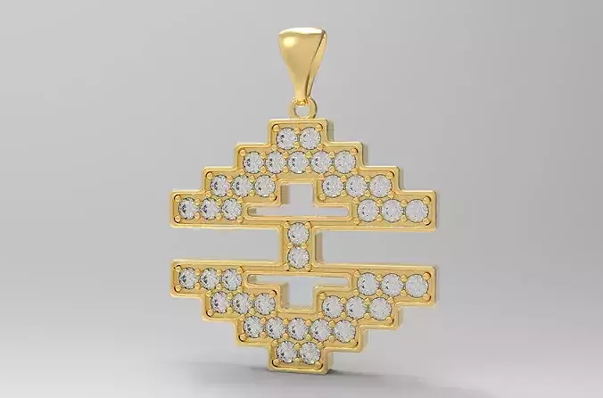 Bukagi Amulet Pendant Anatolian Kilim Motif Symbol Pave Set