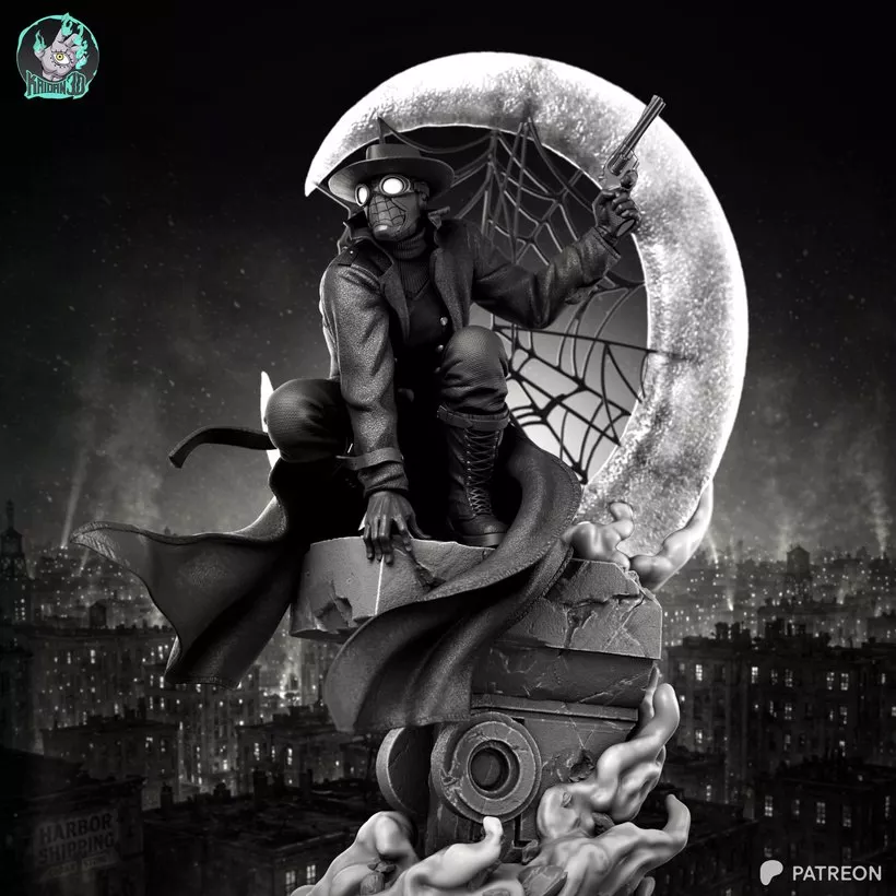 Spider Noir Resin Statue Moonlit Rooftop Diorama 3D print model